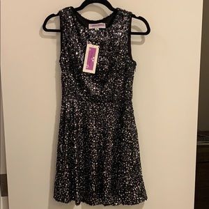 Black and silver sequin dress